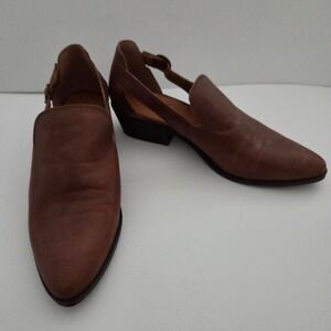 Lucky Brand Brown Leather Cutout Buckle‎ Ankle Strap Pointed Toe Loafers 8.5M